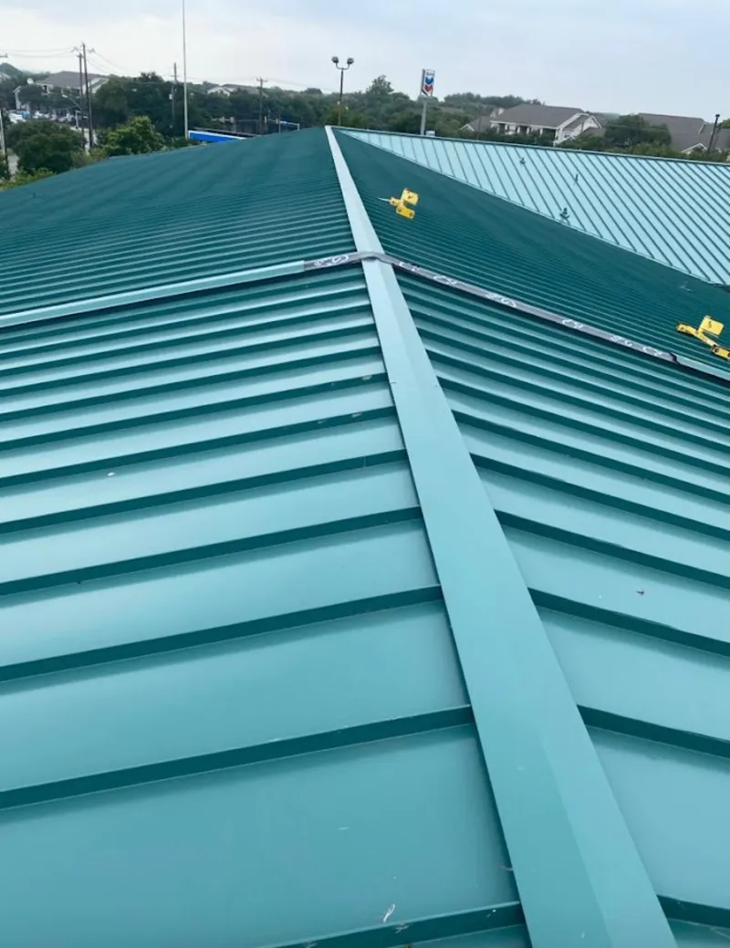Green commercial metal roof ridge and valley for Metal Roof Repair in Citrus Hills